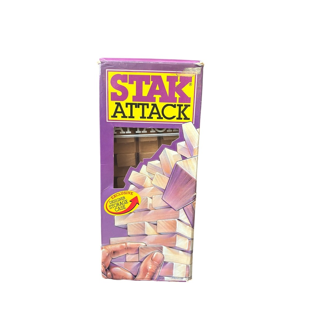 Vintage 1989 Stak Attack Wooden Block Stacking Game Complete w/ Case Box Talicor